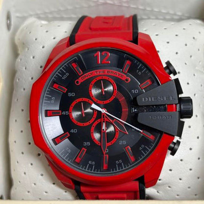 Diesel DZ4526 Mega Chief Chronograph Men's Watch – Black Dial & Red Rubber Strap