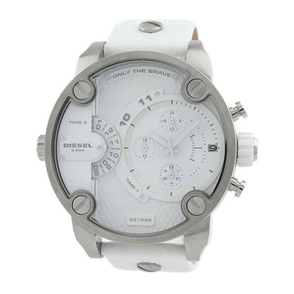 Diesel DZ7265 Badass Chronograph Men's Watch – White Dial & White Leather Strap