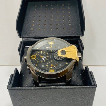 Diesel DZ7377 Uber Chief Two-Hand Men's Watch – Black Dial & Black Leather Strap