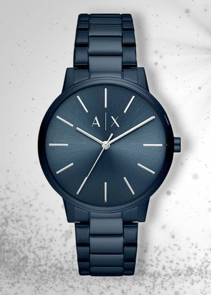 Armani Exchange Cayde AX2702 Men's Analog Watch – Blue Dial with Matching Blue Stainless Steel Strap