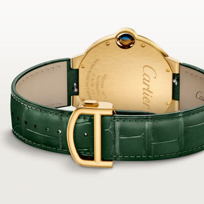 Ballon Bleu De Cartier Watch | 40mm, 18K Yellow Gold, Alligator Leather, Green Dial