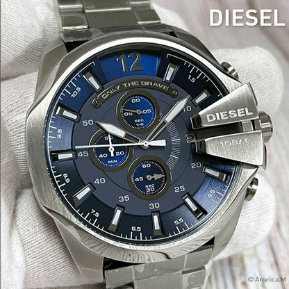 Diesel DZ4417 Mega Chief Chronograph Men's Watch – Blue Dial & Silver Stainless Steel Strap